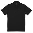 An Adidas Premium Polo Shirt in black color with a three-button placket and brand logo on the chest.